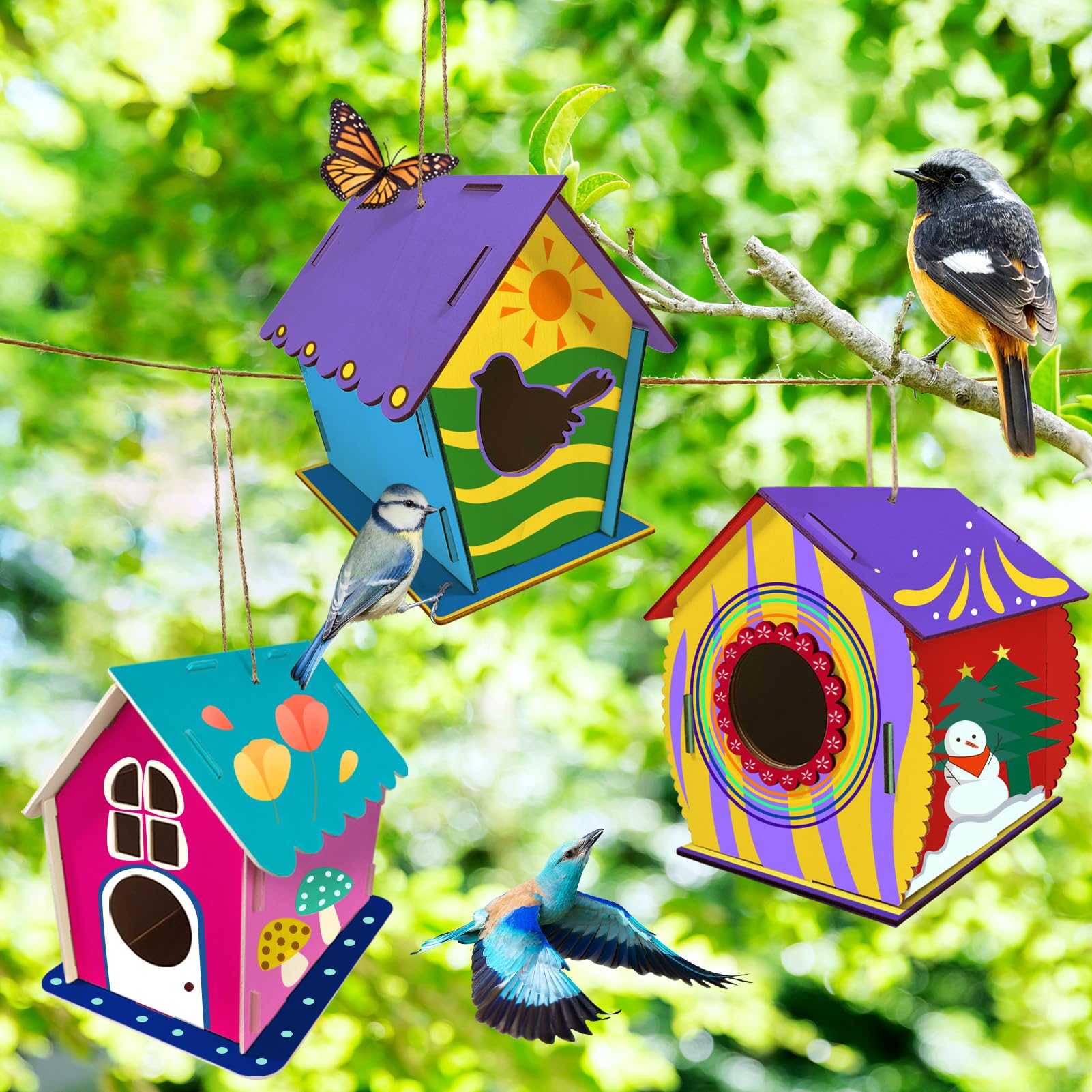 Heyzeibo Casitas para Pajaros Exterior - Juego de Bricolaje de 5 Piezas para Niños para Construir y Pintar, Caja de Pájaros para Manualidades Niños, Regalos de Pascua para Niñas
