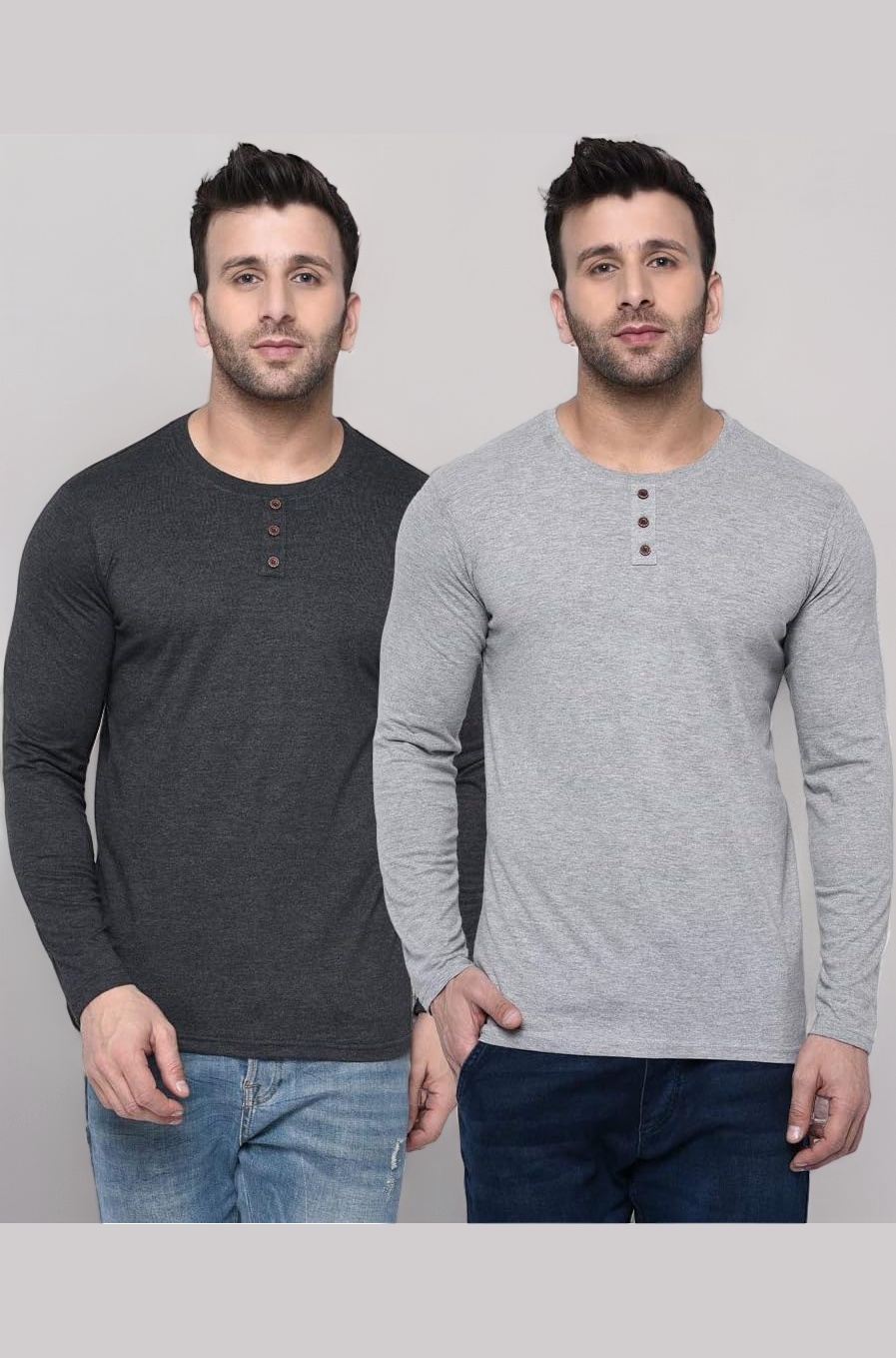 London Hills Men’s Cotton Blend Round Neck Full Sleeve T-Shirt Combo | Regular Fit | Pack of 2