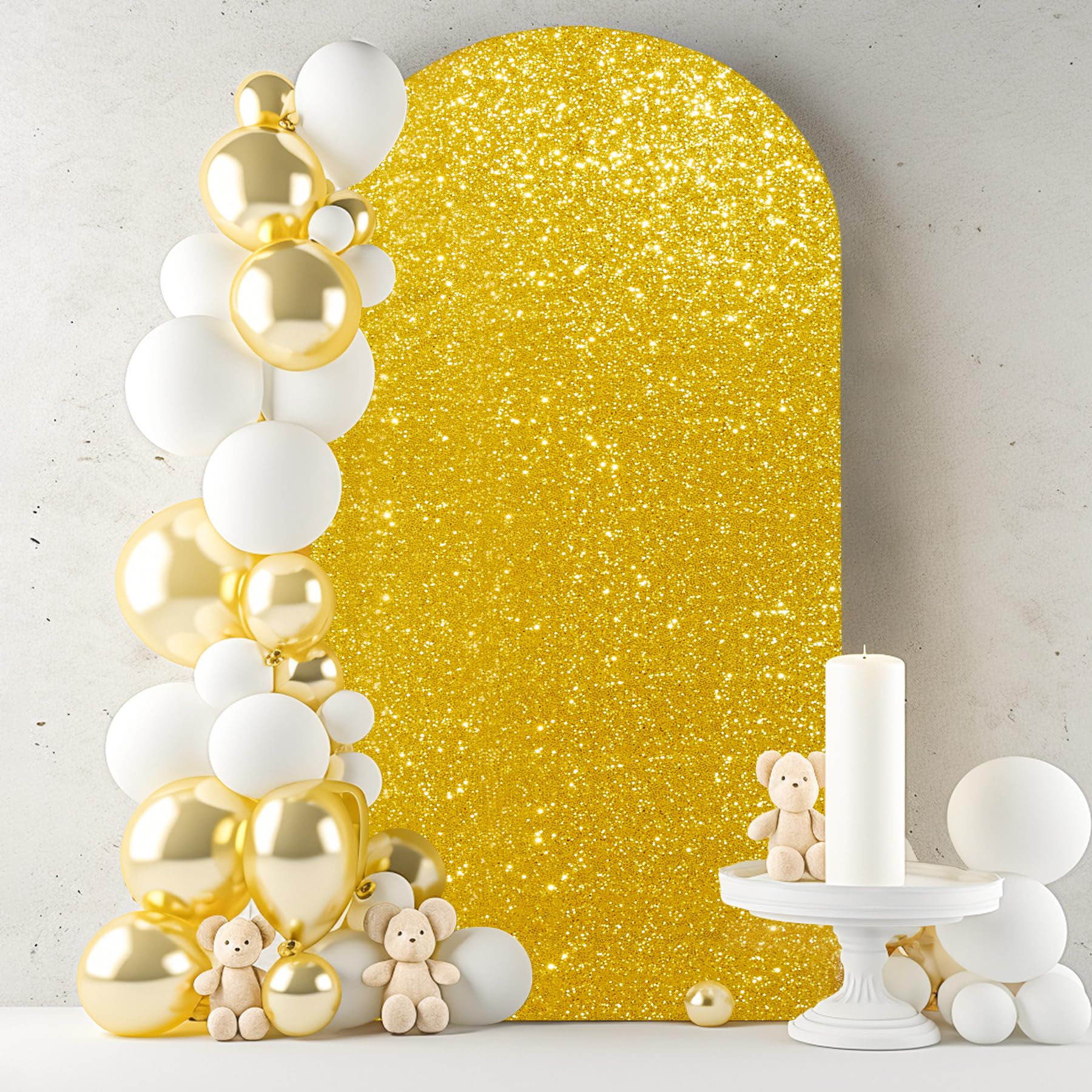 6.6FT Gold Arch Cover-Sequin Spandex Fitted Wedding Arch Cover Round Top Chiara Background Covers for Birthday Party Baby Shower Photo Arch Stand