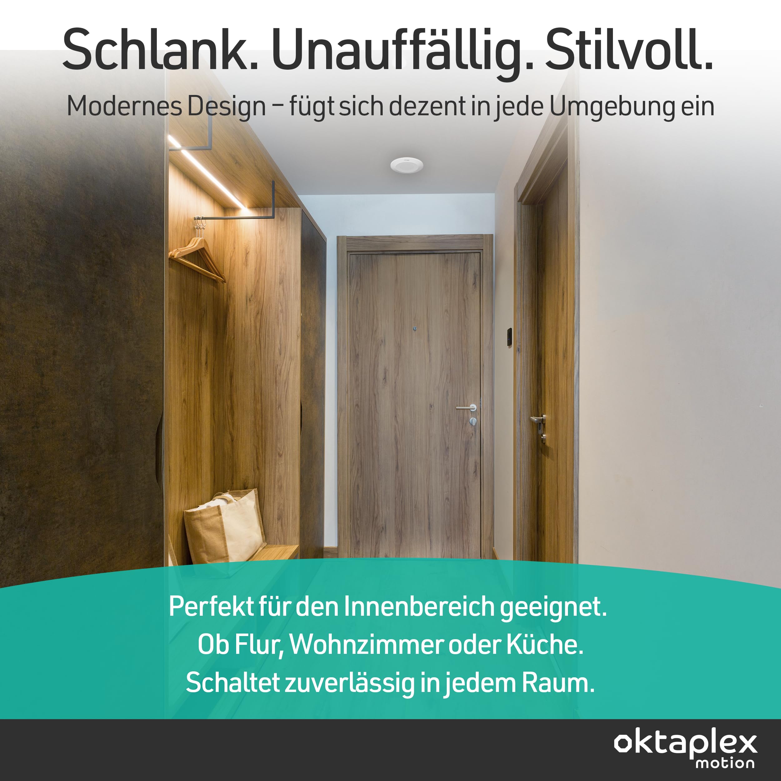 Oktaplex Isa 24 GHz Präsenzmelder Decke Weiß | Ultraflach 22mm - 360 Grad Radar Sensor zur Anwesenheitserkennung HF Bewegungsmelder Aufputz