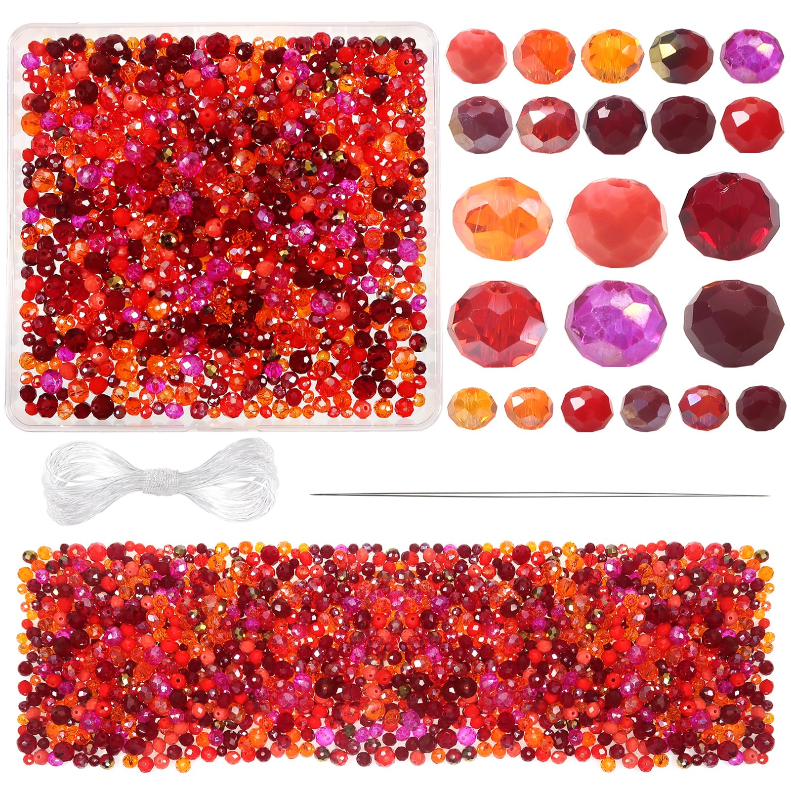 TOAOB 1000pcs Crystal Glass Beads Spacer Beads for Bracelets Necklace Earrings Jewellery Making Red Series 4mm 6mm 8mm