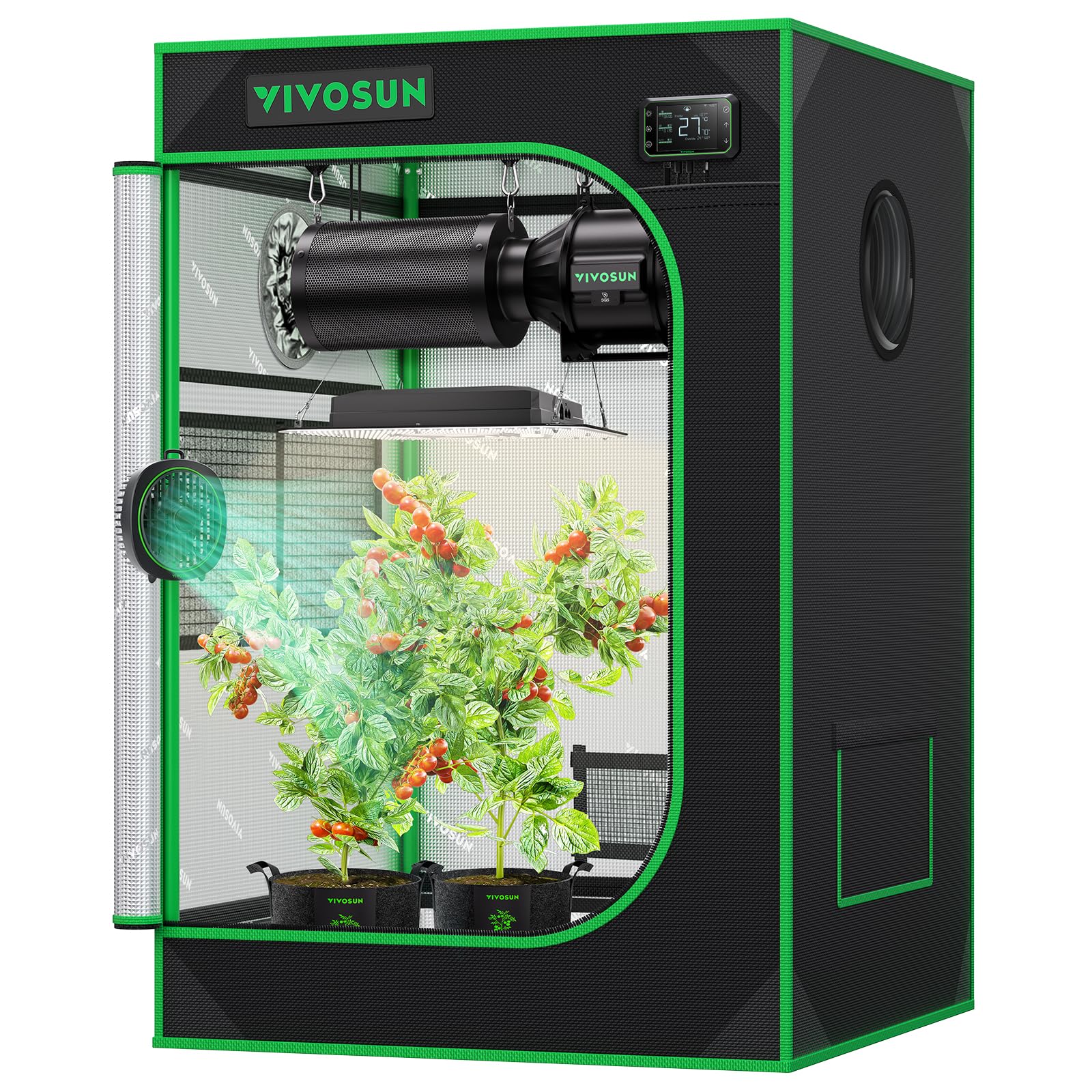 VIVOSUN Growzelt 60x60x90cm Grow Tent aus hochreflektierendes Mylar mit Sichtfenster und Bodenwanne für Hydroponik und Indoor-Anbau S223 Grow Zelt passend für VS1000