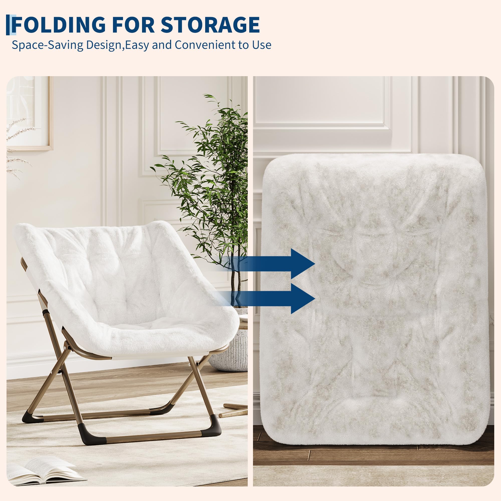 Sillon Plegable Sillon Para Salon Dormitorio Relax Moon Silla Portátil Sillons De Lectura De Metal, Estructura De Acero y Piel Sintética Suave Reposacabezas Alto Respaldo Alto Capacidad 136 Kg Peluche