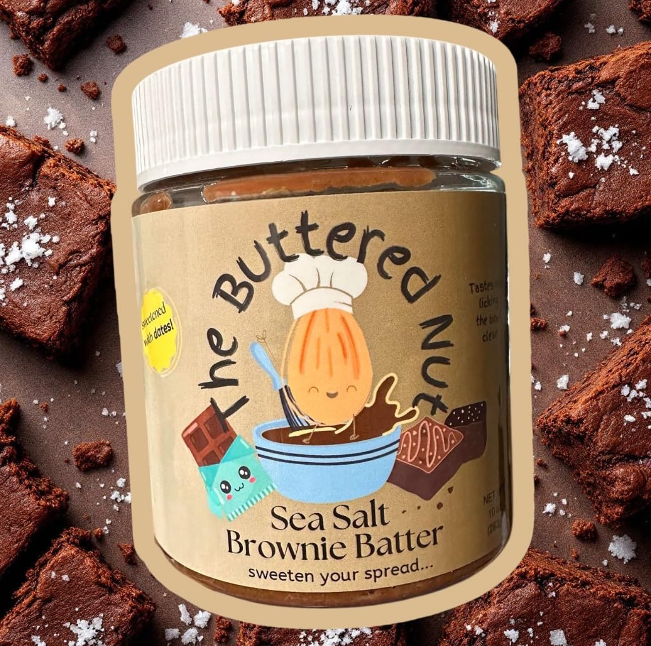 The Buttered Nut – Sea Salt Brownie Nut Butter | Almond & Cashew Spread | Sweetened with Dates & Coconut Sugar | Vegan, Paleo, Low Sugar, No Palm Oil (10oz Jar, Sea Salt Brownie Batter)