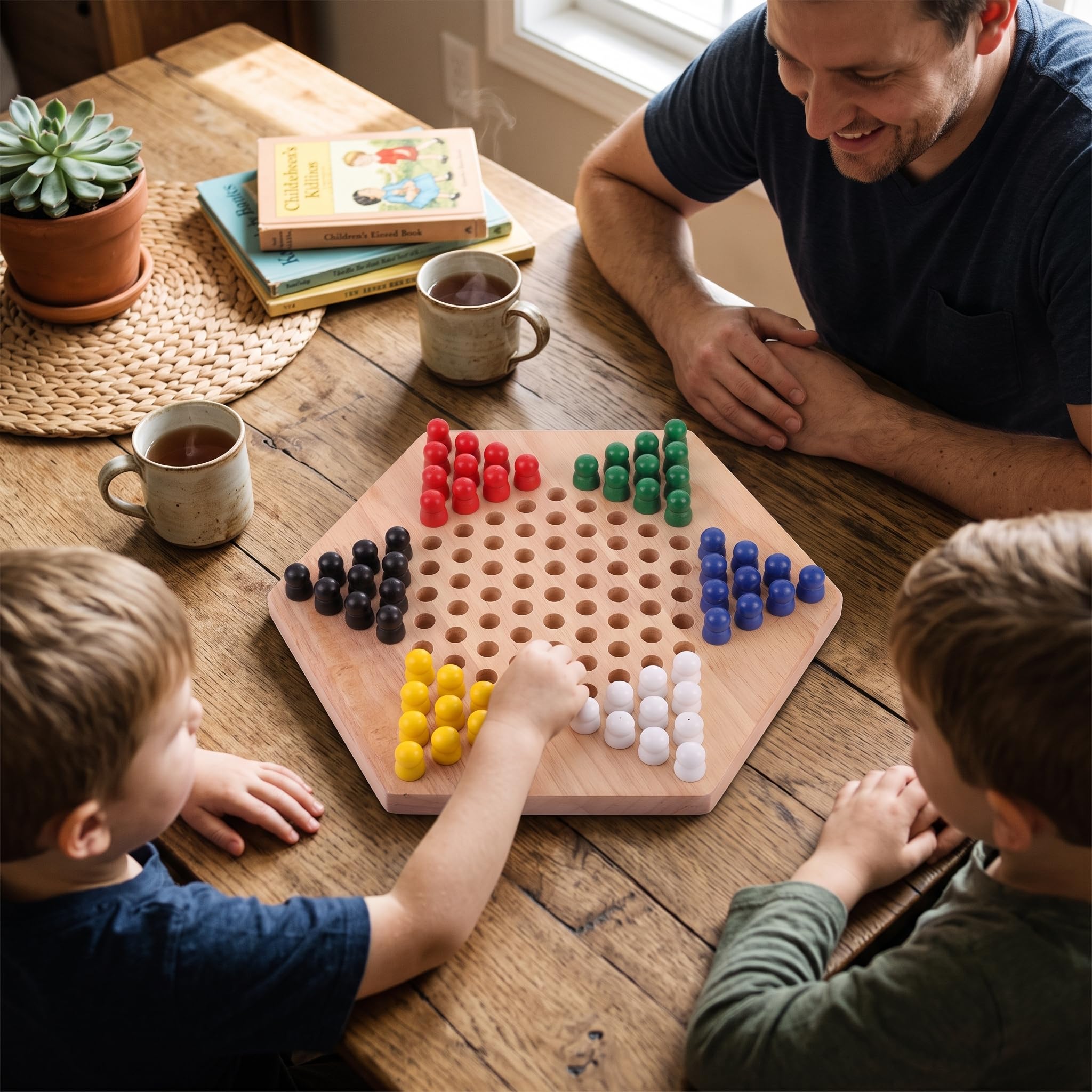 Dames en Bois, Jeu de Dames colorées intérieur/extérieur pour Enfants Jeu de société éducatif Dames Chinoises Classique Halma Chinoises Stratégie Jeu de Famille Fournitures D'Échecs Et De Cartes