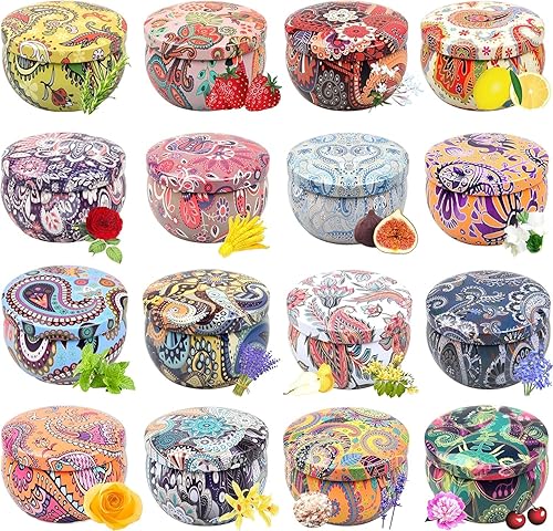 Juego de velas perfumadas, cera de soja natural, velas portátiles de lata de viaje, regalo para mujeres con aceites esenciales de fragancia fuerte