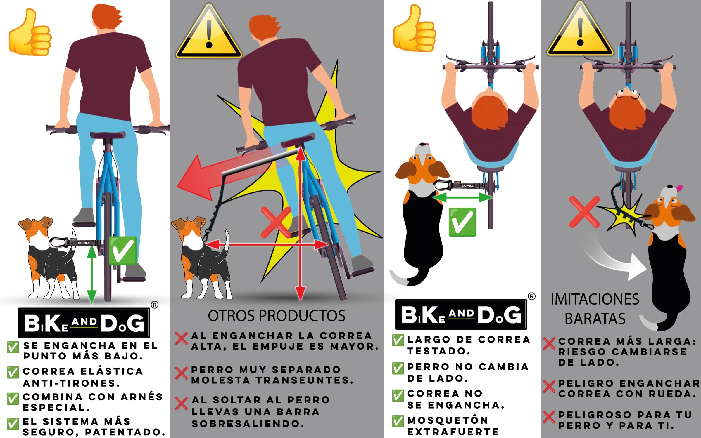 Correa y Arnés de Perro para Bicicleta, arnés con 3 Anillas, 2 Son Laterales, Incluye 2 Bridas Especiales para Bicicleta. Patentado. (XL, Rosa)