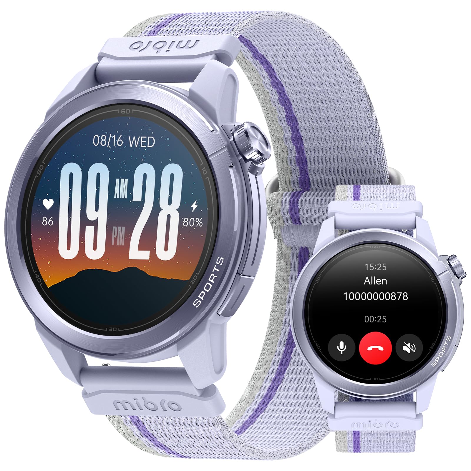 Mibro GS Active2 Smartwatch para Padel con 39,68g Ultraligero, Reloj Inteligente para Running con GPS, Llamadas Bluetooth, Impermeable 5ATM, 150 Modos Deportivos, Compatible con Android & iOS, Lila