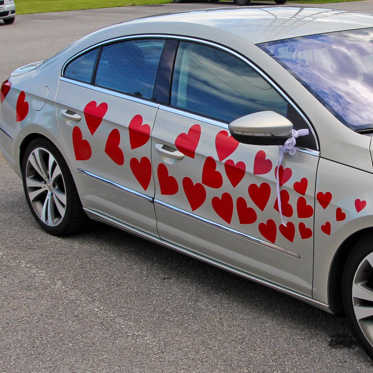 Para el coche de vinilo con diferentes formas y calcomanías para tartas con diseño de corazones de caza 54 piezas/recién casados boda pegatinas/de corazón con tela + incluye figura decorativa y calcomanías para regalo al azar
