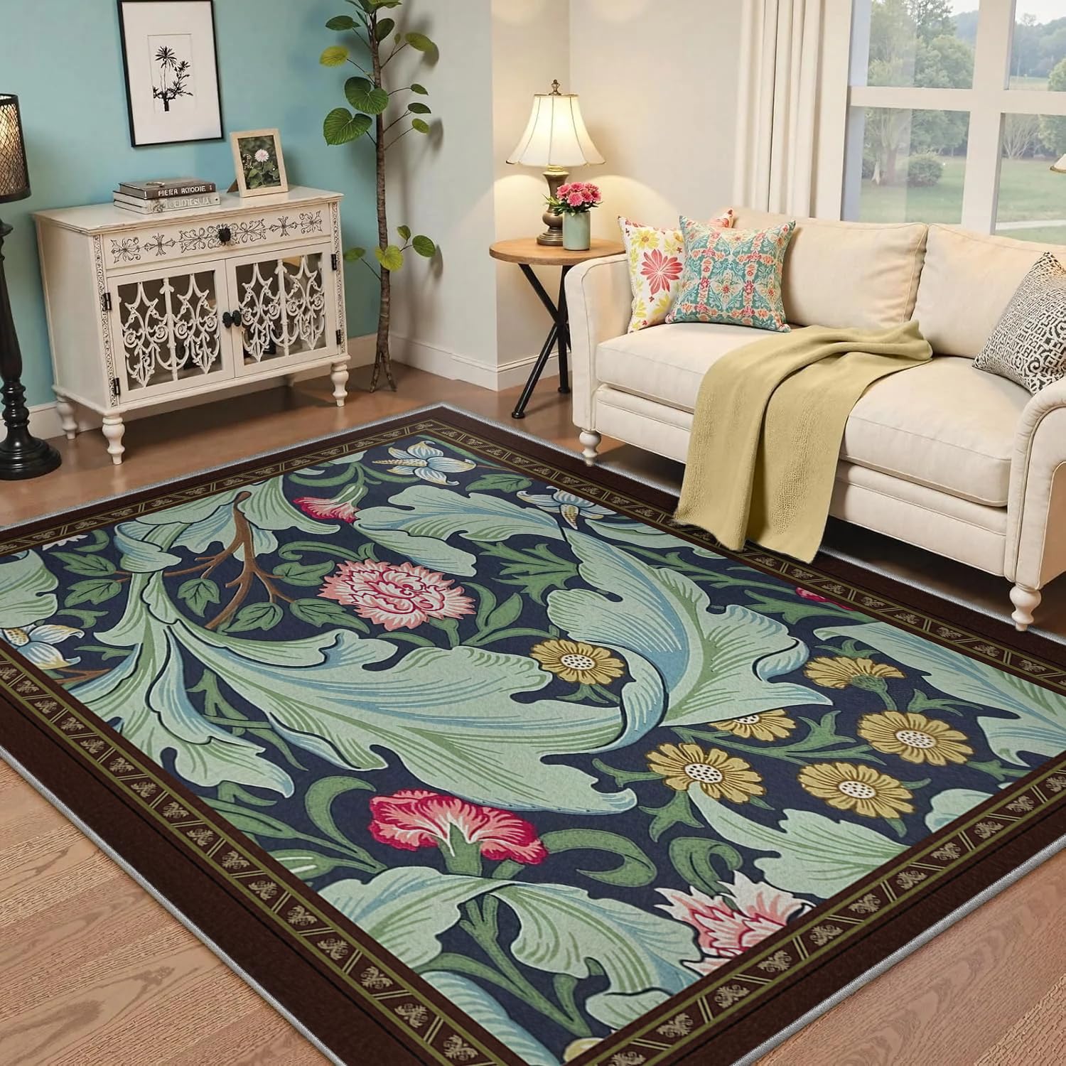 Tapis végétal de salon 80x150cm doux et antidérapant vert tropical