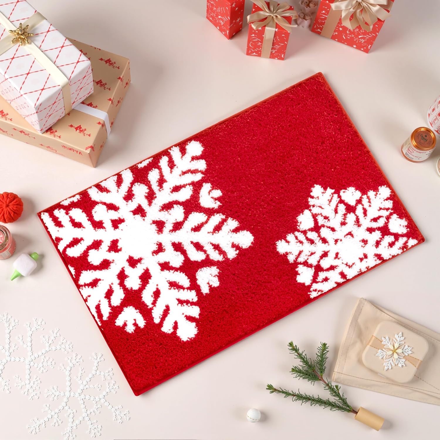 GRANNY SAYS Christmas Bathroom Rug, 32" x 20" Bath Rugs for Bathroom, Microfiber Cute Bath Mats, Washable Rug for Bath Tub, Bath Mat Non-Slip, Christmas Decorations Indoor, Snowflake