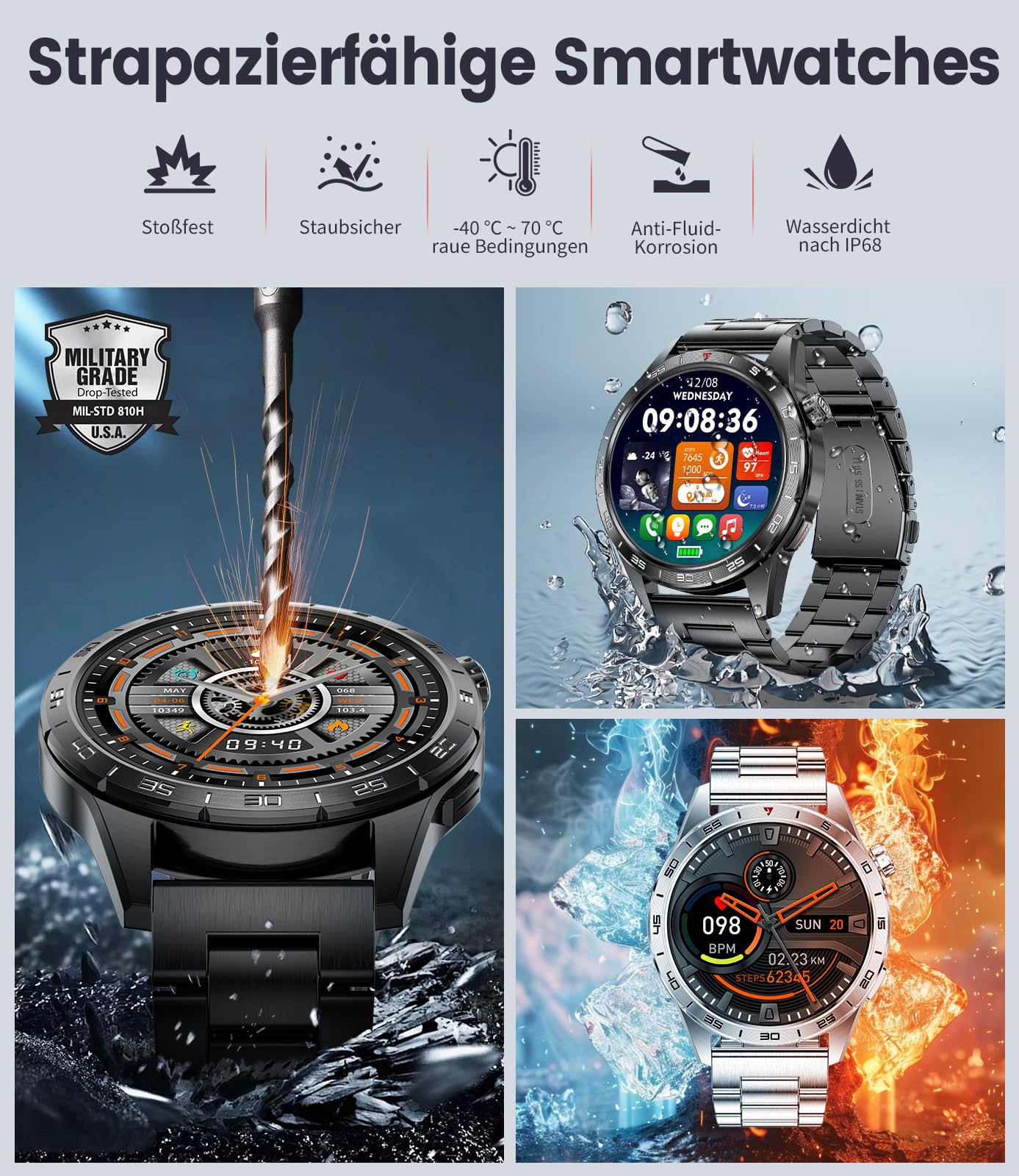 LIGE 2025 Orologio Intelligente Uomo con 1.43'' Amoled Schermo/400mAh Batteria,123 Modalità Sport,Chiamate Bluetooth,Fitness Watch con Monitor di Frequenza Cardiaca/Sonno,Android iOS