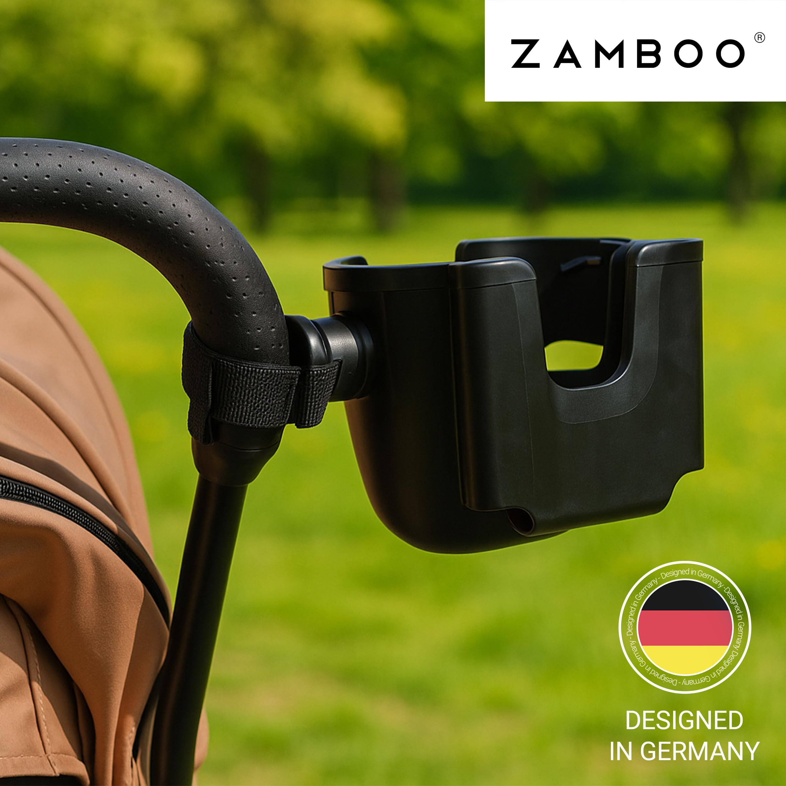 Zamboo Porta Botellas Carrito con Sujeción para Móvil | Soporte Bebidas Universal 2 en 1 para Vasos - Biberones y Smartphone | Giratorio 360° | Fácil de Montar - Negro