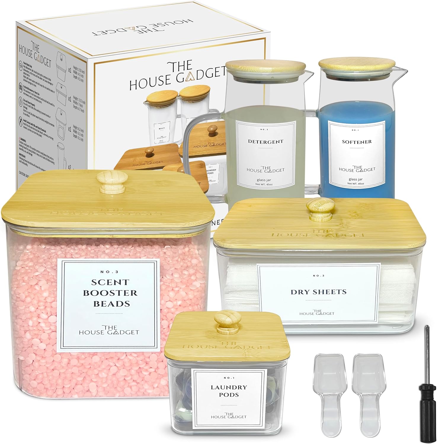 Plastic laundry pods container glass detergent dispenser for storage