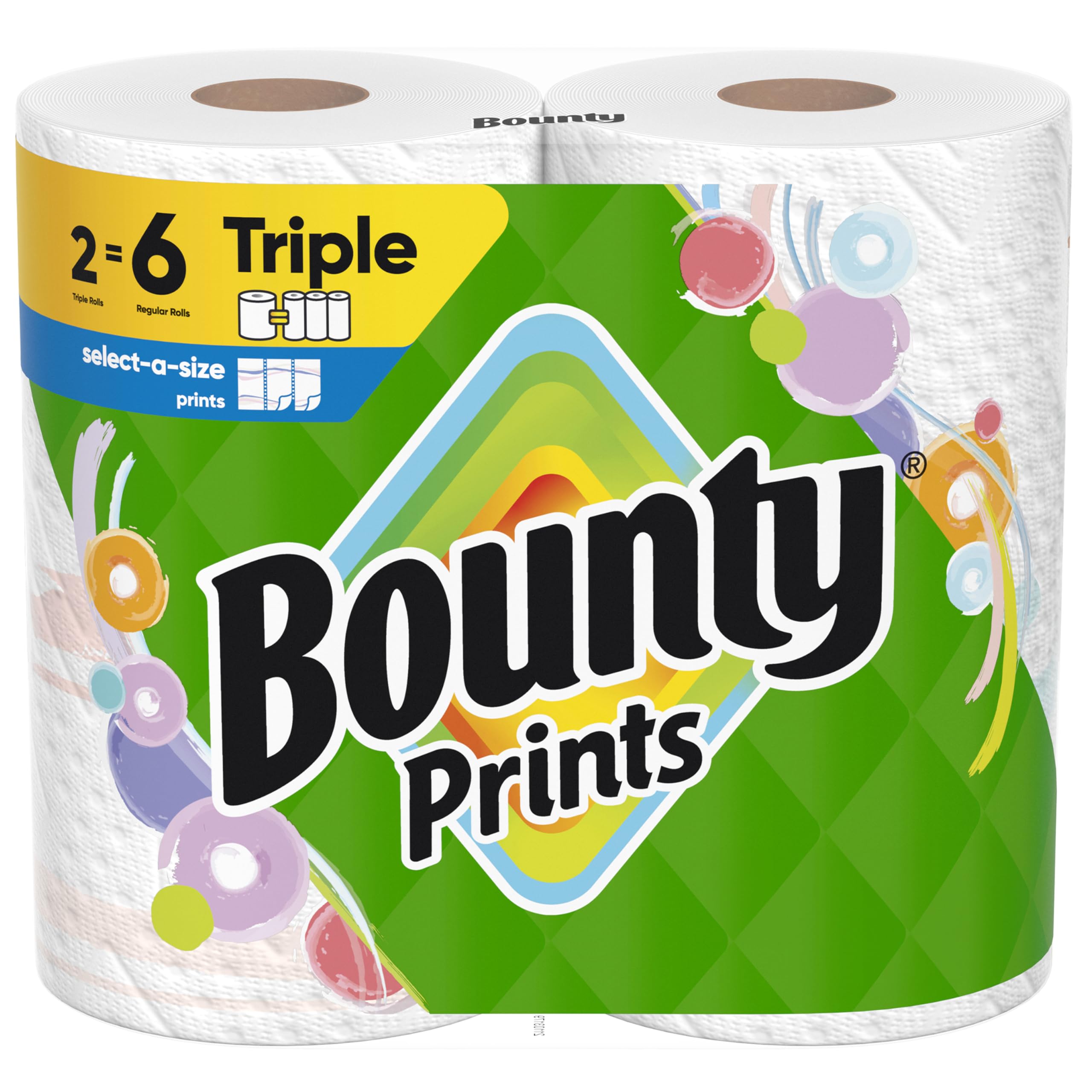 Bounty Paper Towels Select-A-Size Print, 2 Triple Rolls, 123 Sheets Per Roll