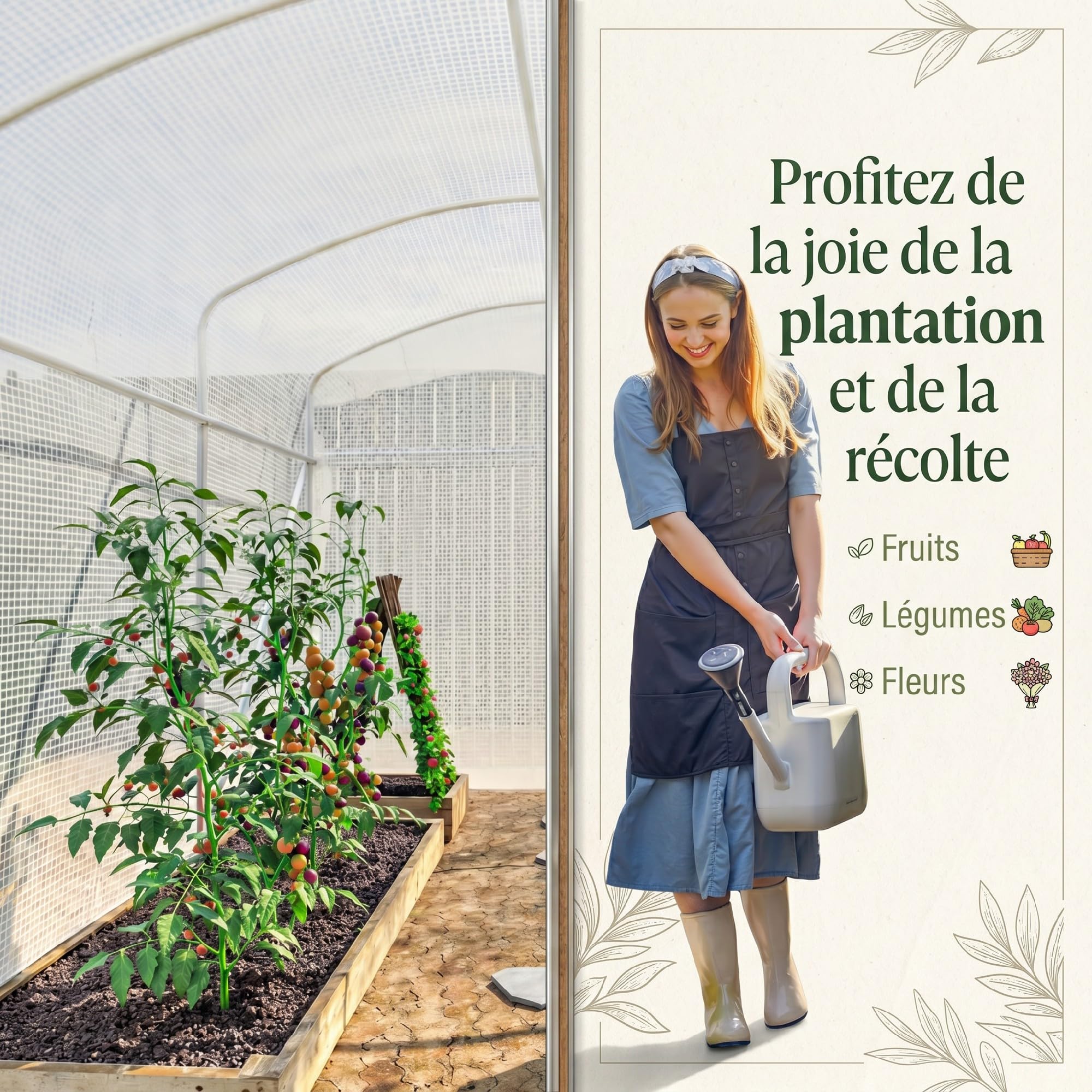Outsunny Serre Tunnel de Jardin 6m² Serre de Jardin Tunnel bâche PE 220g/m² avec Porte Bords prolongés de 50 cm pour extérieur Toutes Saisons légumes Fruits Fleurs 300x200x195cm Blanc