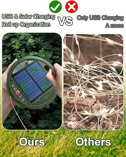Miniatura 5 de Guirnalda de luces de campamento, tiras de hadas de Halloween de 39 pies, linterna portátil recargable solar y USB con control remoto y 5 modos de
