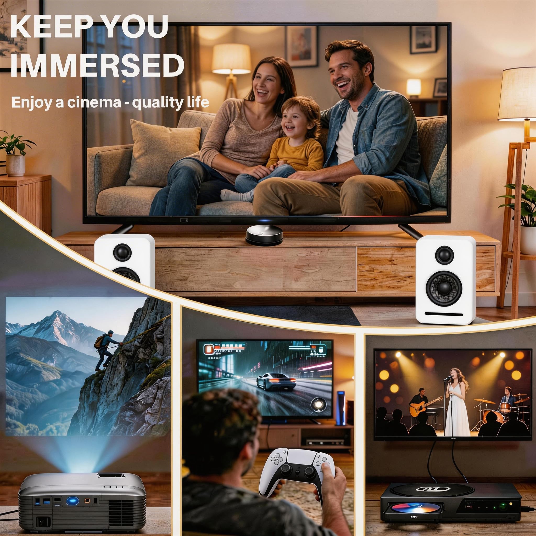 Système de son home cinéma 5.1 Dolby Atmos, système de son surround sans fil avec WiSA Low Latency, mise à niveau du son TV et de jeu pour le salon, kit Monaco compact, blanc