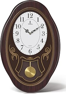 Musical Wall Clock with Pendulum - Oval Pendulum Wall Clock with Melodies & Westminster Chimes - Chiming, Battery Operated & Made of Wood for Living Room, Office, Home Decor & Gift