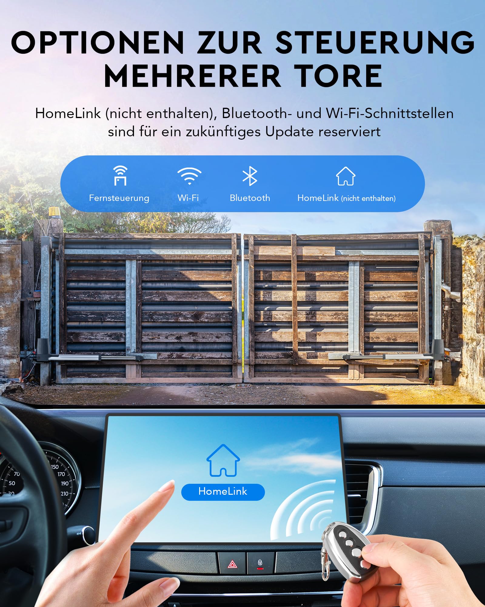 CO-Z Automatischer Flügeltorantrieb Torantrieb Drehtorantrieb Toröffner Doppelflügeltorantrieb Set max. 2,5m oder 300kg pro Flügel mit 2 Fernbedienungen Arm Swing Gate Opener (80Wx2)