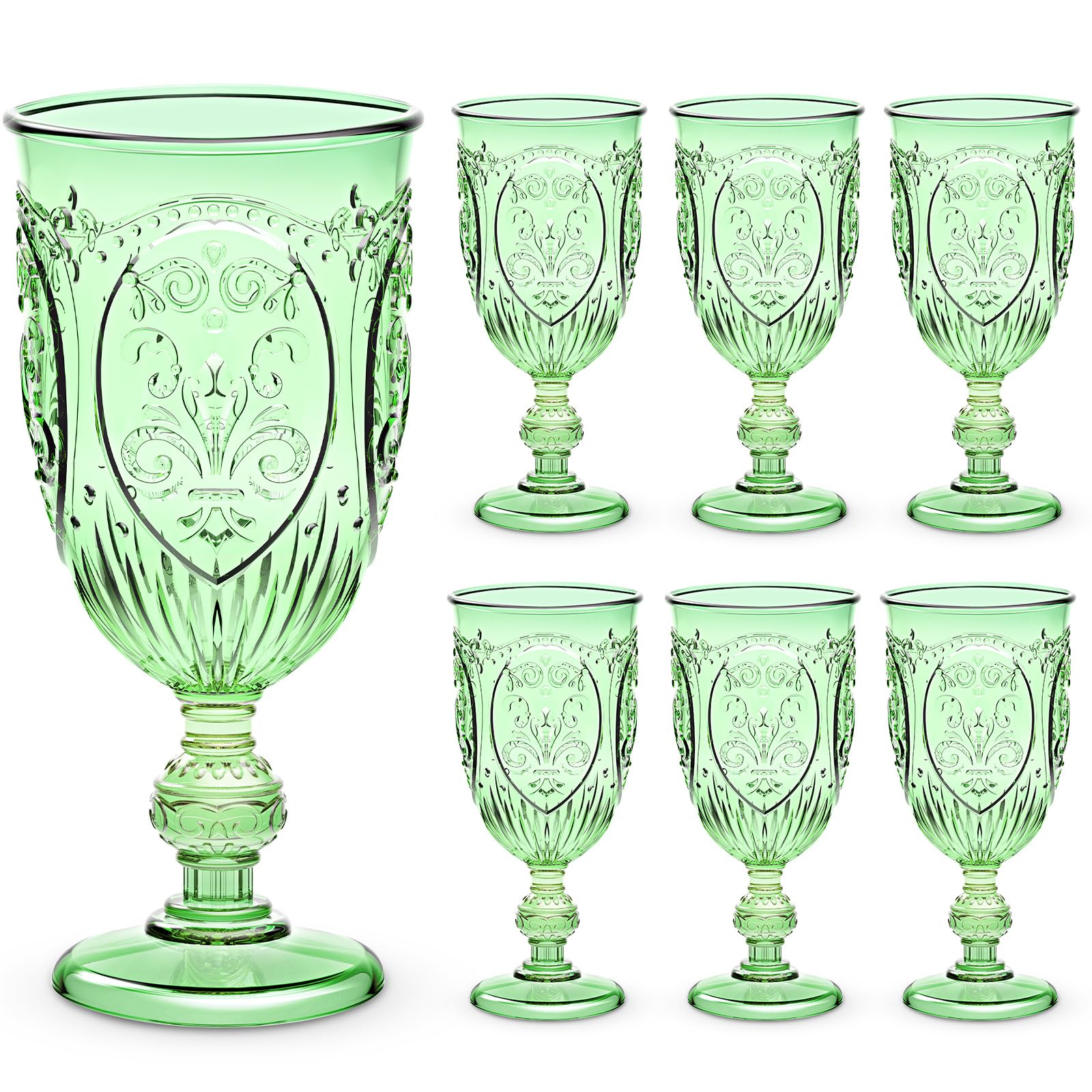 Wiwiqing 6 Pcs Plastic Wine Glasses Vintage Goblets,Green