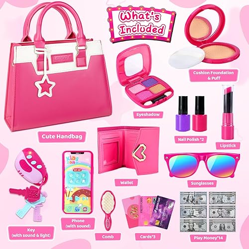 Miniatura 6 de Loscola Bolso para niñas pequeñas, bolso para niños pequeños con maquillaje de simulación, juguetes de princesa para niñas de 3, 4, 5, 6 años, 29