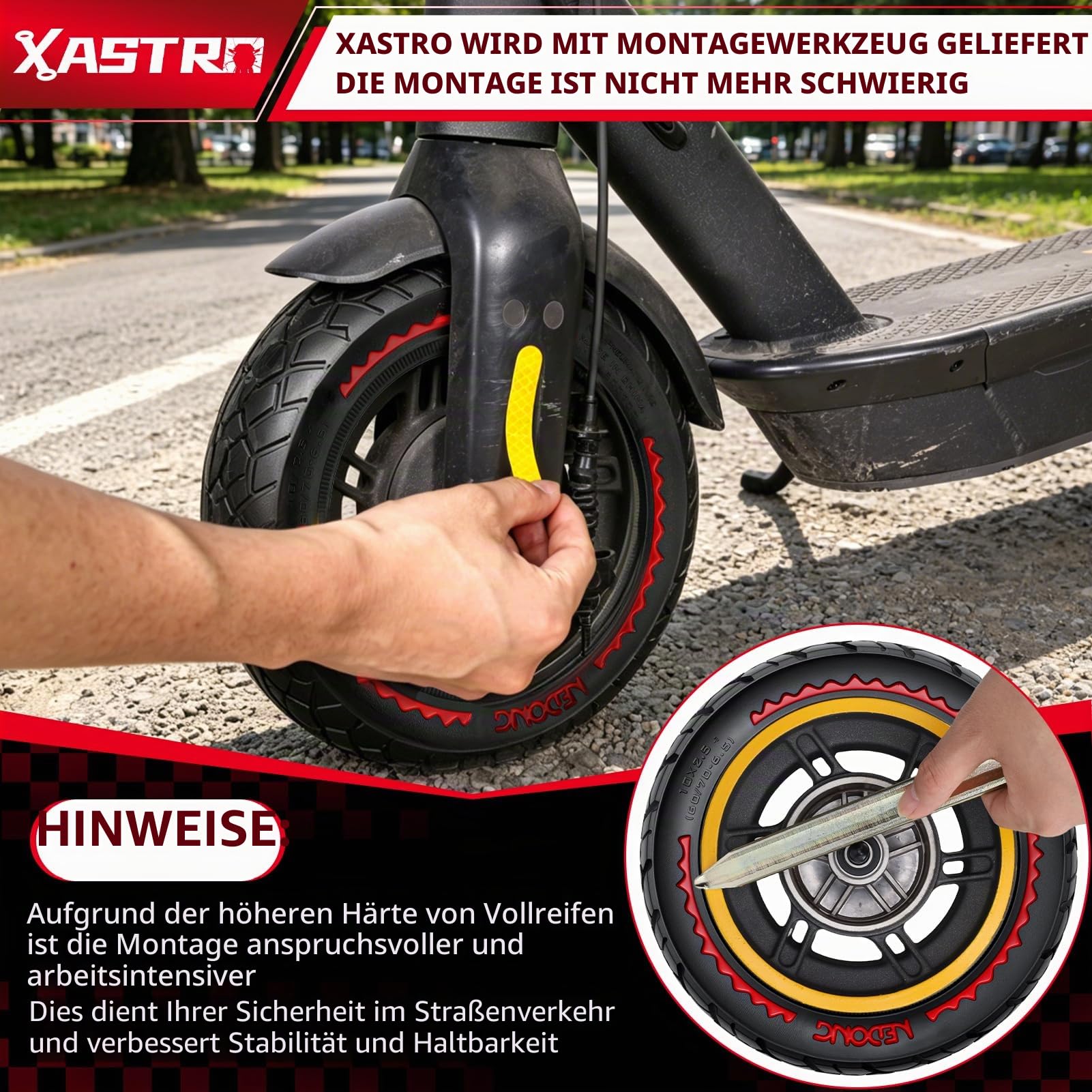Xastro 2 PCS 10x2,50 E-Scooter Reifen 60/70-6.5 10x2.50 Vollgummi Geländereifen 10x2,5-6,5 Pannensichere Vollgummireifen Reifen Tubeless für G30/G30D/G30E/G30LP/G30D 2 und 5/5 Pro/5 Max (Rot)