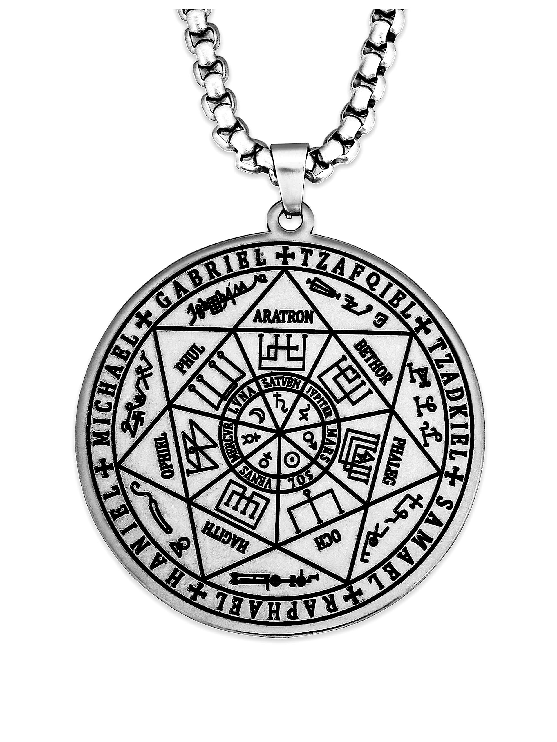 HAQUIL Stainless Steel Seal of The Seven Archangels Medallion Pendant Necklace, Box Chain, Jewelry Gift for Men and Women