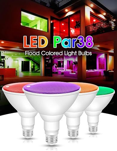 Miniatura 5 de Paquete de 2 bombillas de inundación moradas para exteriores, Par38 bombillas LED moradas no regulables de 15 W (equivalente a 100 W) E26 bombilla