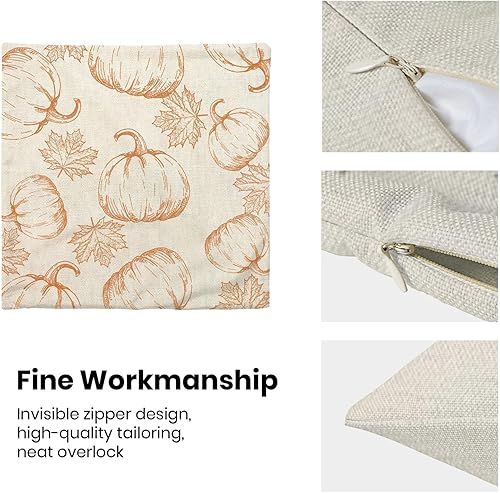 Miniatura 3 de Fundas de almohada decorativas de otoño de 20 x 20 pulgadas, juego de 2 fundas de almohada de otoño naranja calabaza hojas de arce para exteriores,