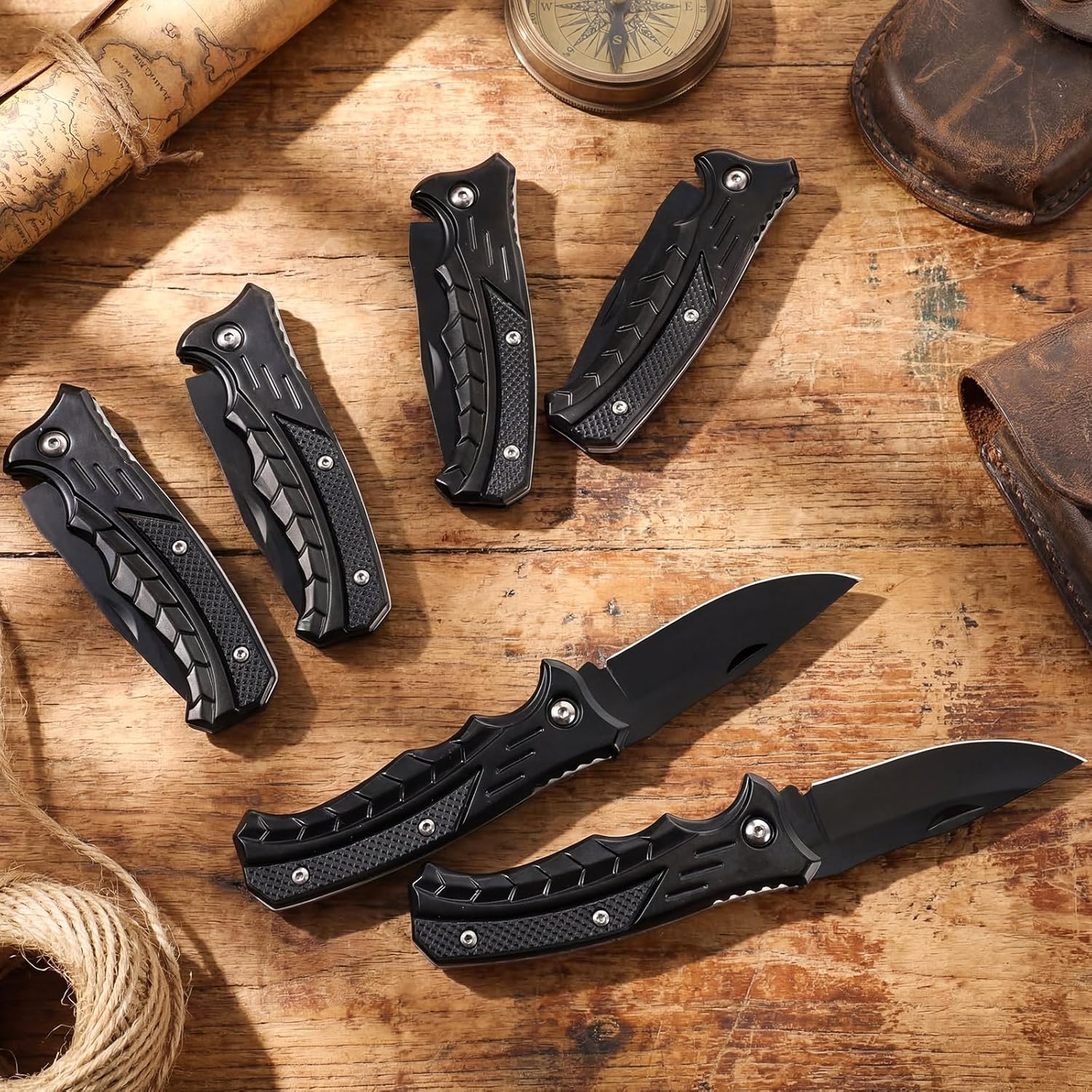 Pocket Knife Bulk for Men, Stainless Steel Blade Folding Knife, Long Black Tactical Folding Knives for Personalized Father's Day Groomsmen Camping Survival Hunting Hiking Tools(12 Pack)