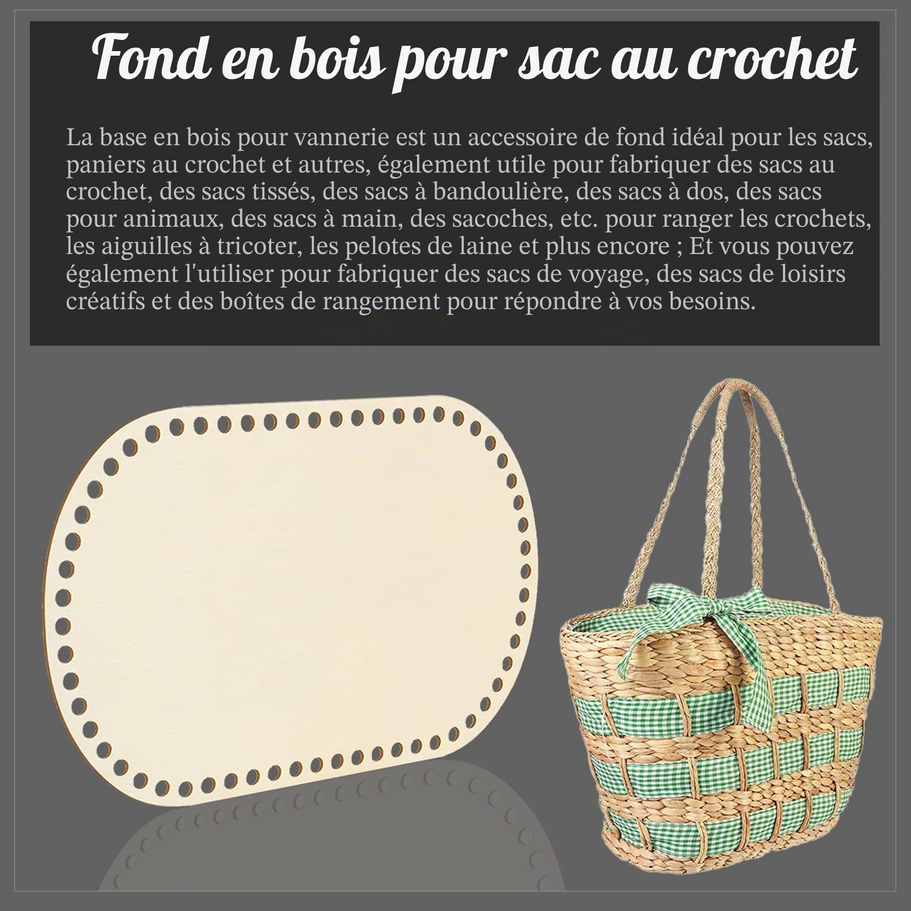 Yayatty 7 PCS Base en Bois pour Panier Au Crochet - Ovale, Carré, Rond - Fond Naturel pour Bricolage et Tissage