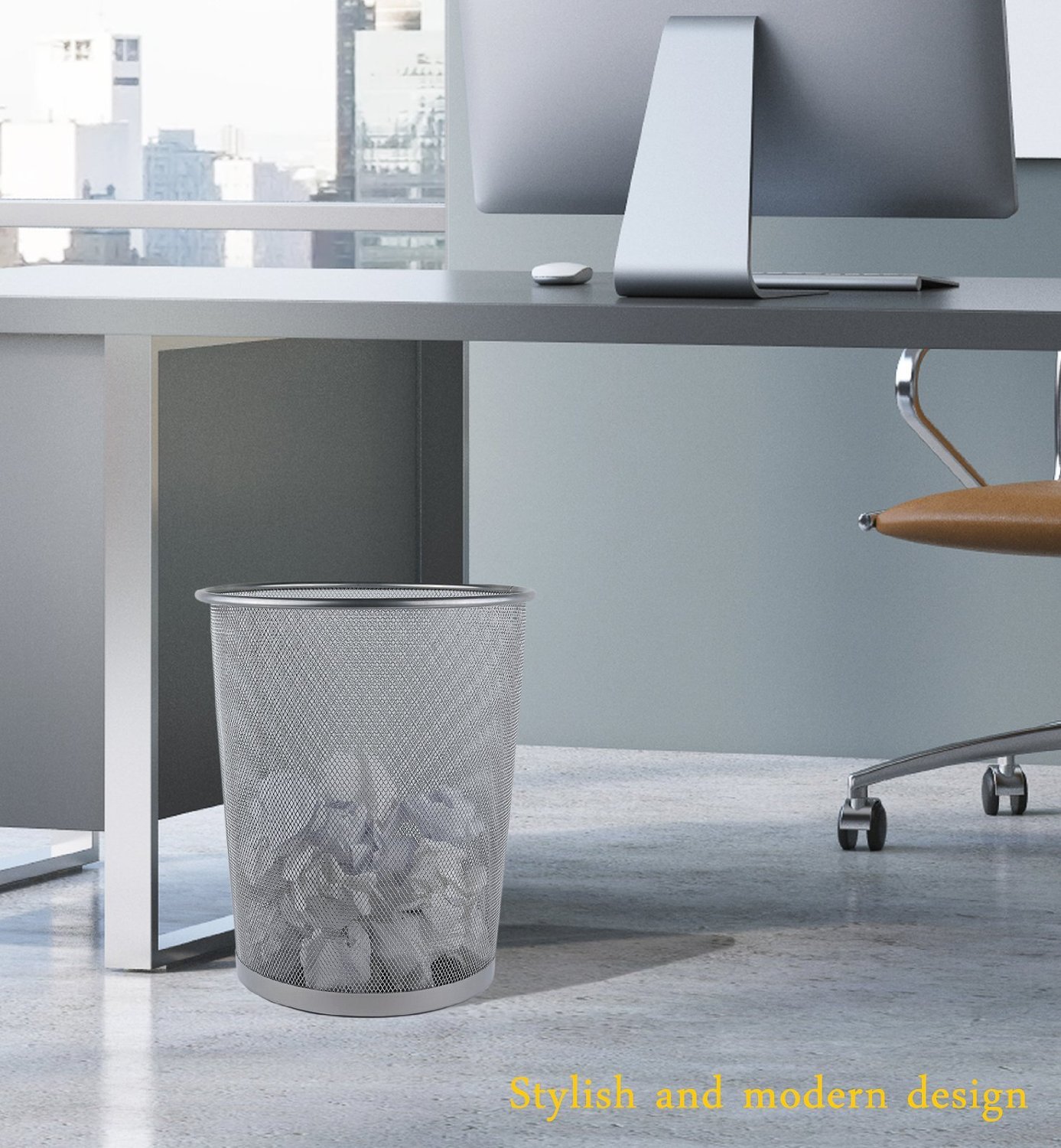 Greenco Small Trash Cans for Home or Office, 2Pack, 6 Gallon Silver