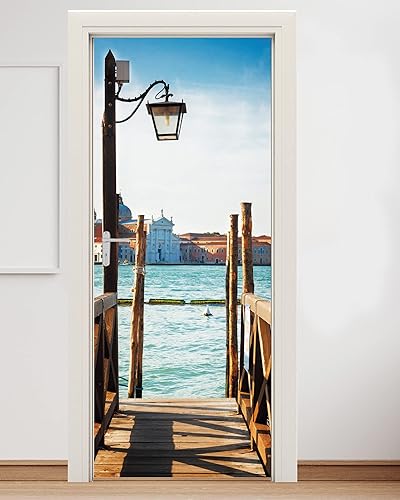 Miniatura 5 de FLFK Adhesivo mural para puerta, muelle antiguo, despegar y pegar, tamaño del campo, 32 x 80 pulgadas, dividido en 2 piezas