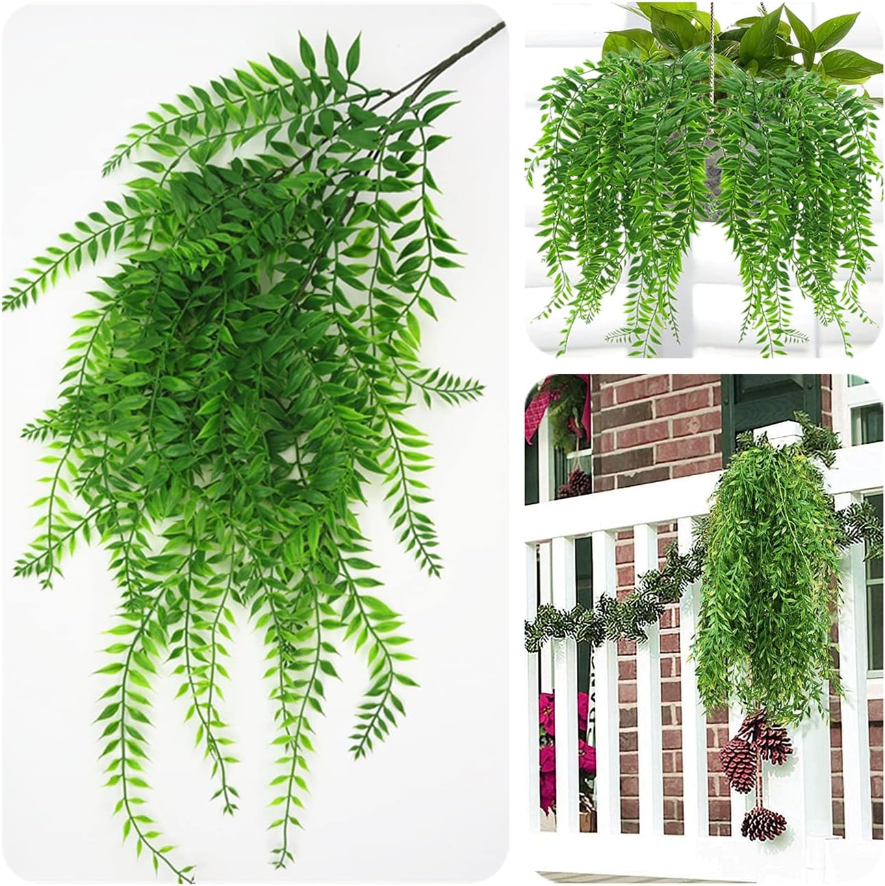Fake Weeping Willow, Artificial Hanging Plants Plastic Greenery Leaves Plant Faux Vine Hanging Vines Ivy Garland for Home Indoor Outdoor Face Wall Decoration Garden Basket Wedding Party Decor - 4 Pcs - Image 8