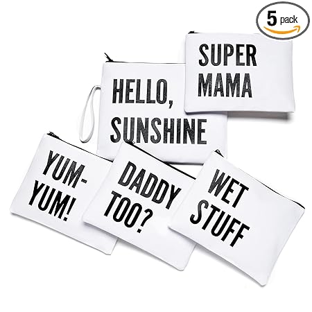 Buggybop Diaper Bag Organizing Pouches ? Set of 5 Travel Pouches for Diaper Backpack Organization and Storage ? Premium Leather Pouches with Waterproof Interior ? Zippered Pouch with Funny Inscription