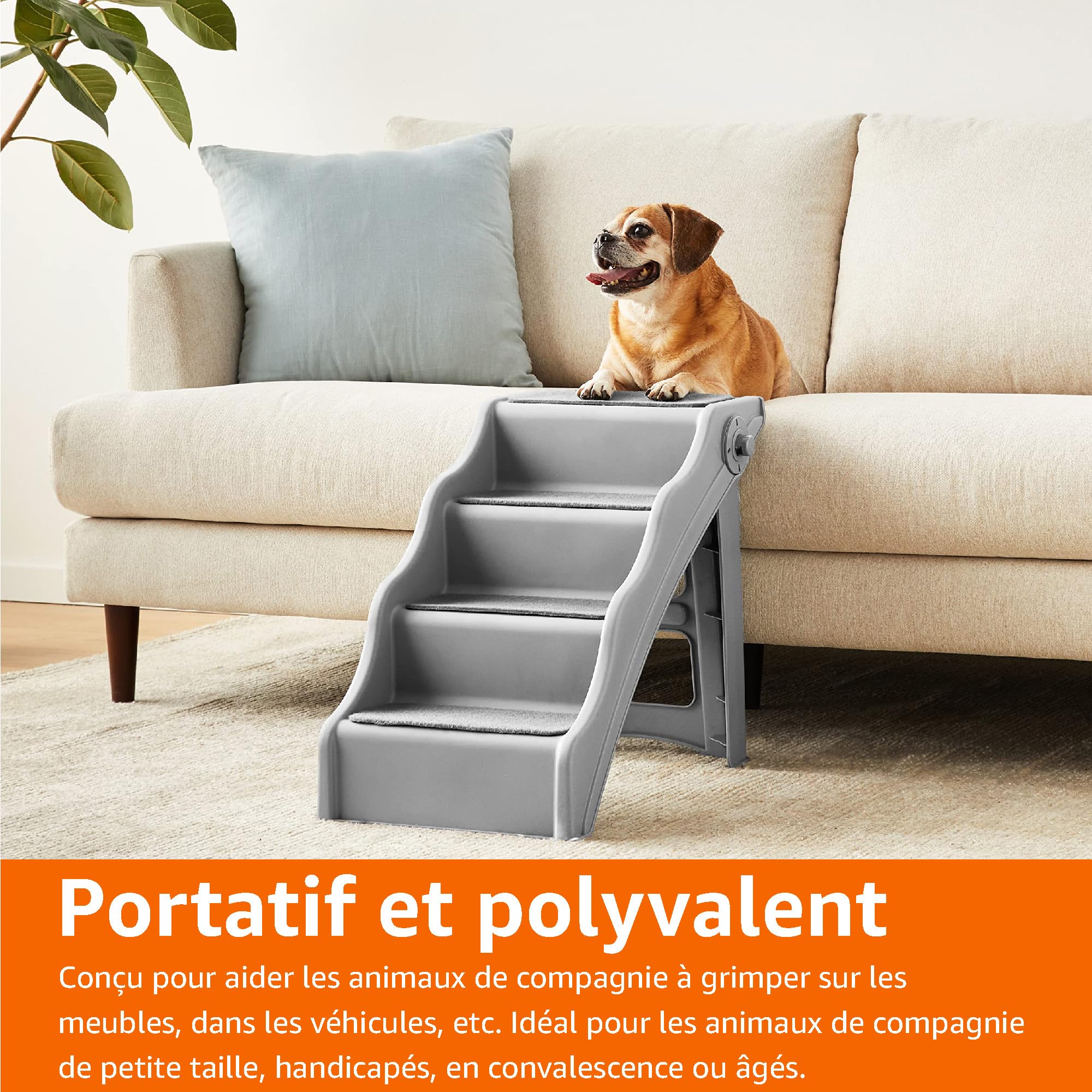 Amazon Basics Escalier pliable pour chiens et chats, Gris, 60.7 x 40.9 x 50.2 cm