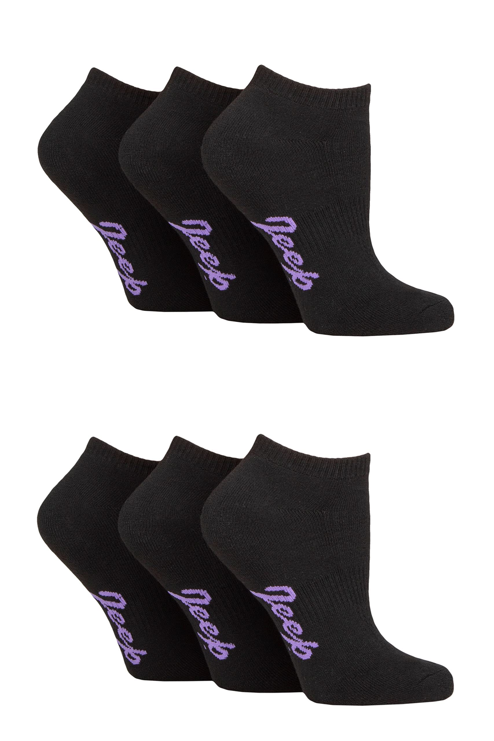 Jeep Ladies Plain Performance Polyester Cushioned Trainer Socks Pack of 6 Black 4-8