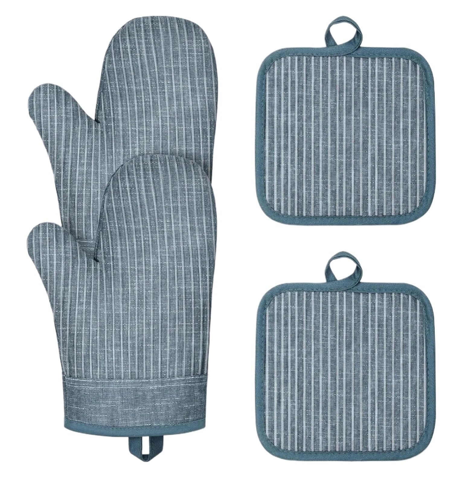 Ensemble Gants de Four et maniques, Silicone Microfibre Bleu