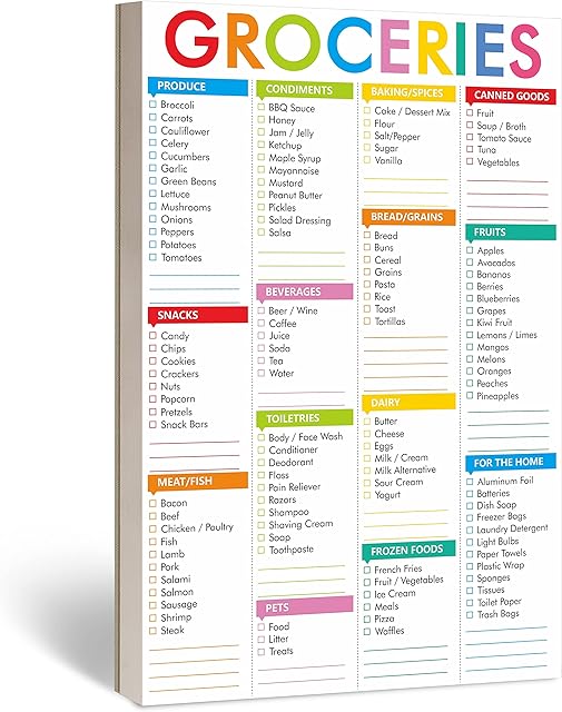 90 Sheets Fastcheck Grocery List Magnet Pad, 110 Printed Common Food for Fridge and Blank Grocery Shopping Spaces for Home. Size 6x 9.