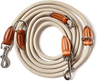 Leisegrün Hundeleine große Hunde | Führleine 3m verstellbar mit 2 Karabiner | 3 Meter lang x 1,1 cm | Nur 300 g | Modell Devon | Sand Beige product image