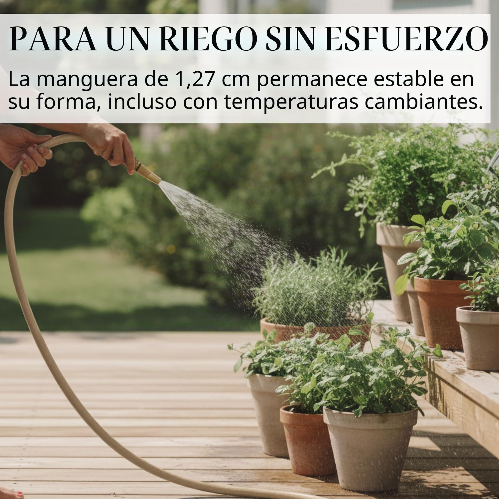 LIVLIG Manguera Jardin 20m – Manguera de Riego Flexible, 60% Reciclado, Resistente UV, Antitorcion, 1/2 Pulgada, Beige