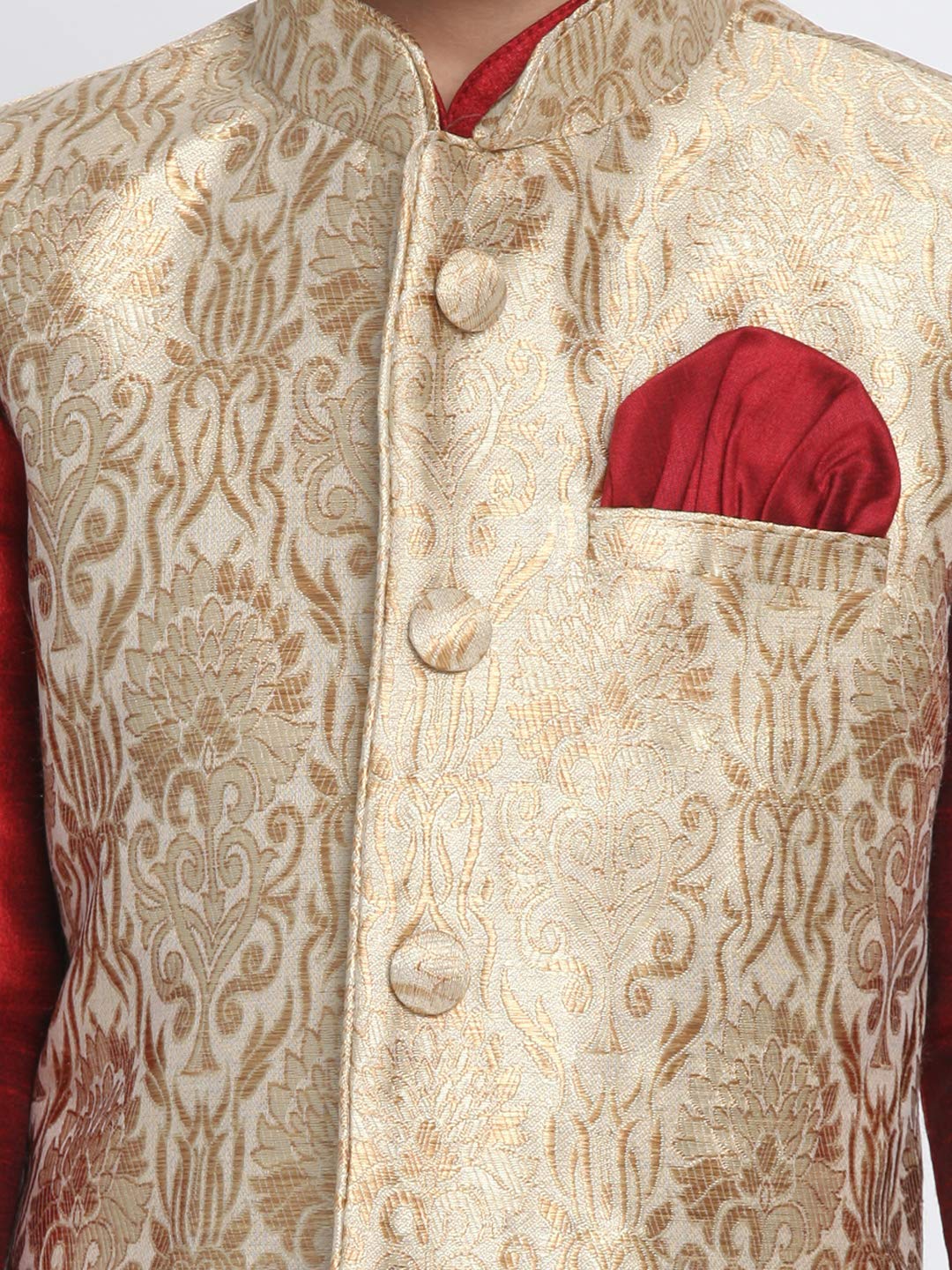 JBN Creation Boys' Rose Gold Silk Blend Nehru Jacket || Banarasi Brocade Woven Jacquard Modi/Nehru Jacket || Ethnic Wear for Festivals, Weddings_VASBJ024RG_14 2