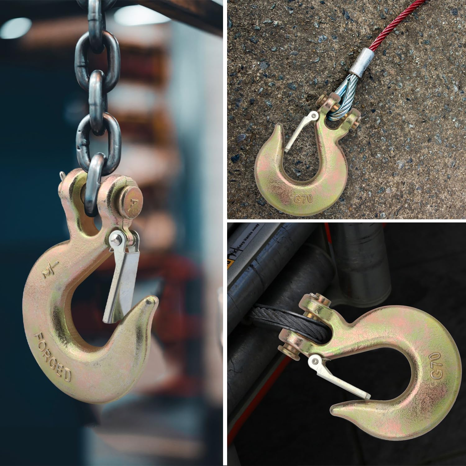4 Pack 1/2 inch Forged Steel Clevis Slip Hook with Safety Latch, Heavy Duty G70 Clevis Grab Hook for Towing and Winch, 4t Capacity, 1.4 Inch Opening - Image 6