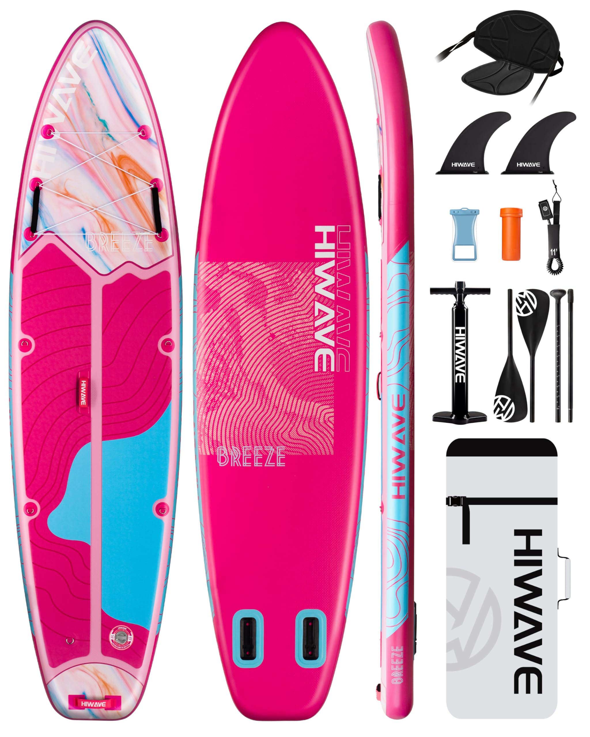 Hiwave Inflatable Stand Up Paddle Board 11’*34”*6” Sup Board, 450lbs Capicity Adult&Youth Paddle Board, Pet Friendly for Ocean&Lake, w/Double Action Hand Pump Pink