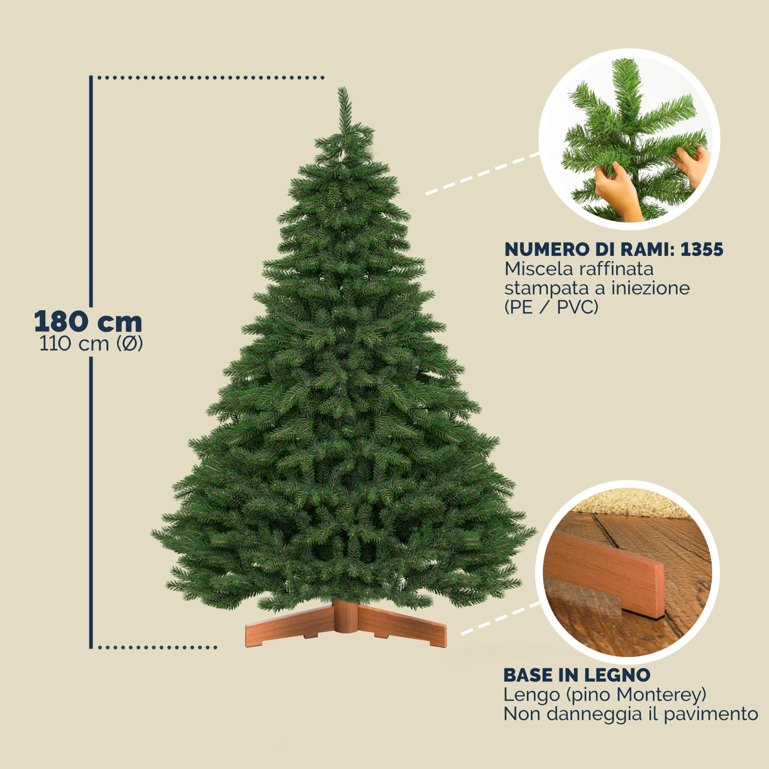 CASARIA Albero di Natale Artificiale 180x110cm