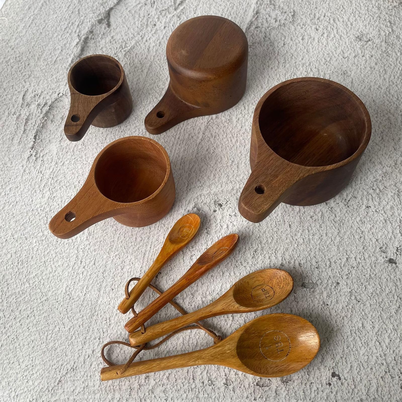 Juego completo de 8 cucharas medidoras de madera para hornear y cocinar profesionales, acabados suaves, fácil de limpiar, juego de cucharas de madera para hornear
