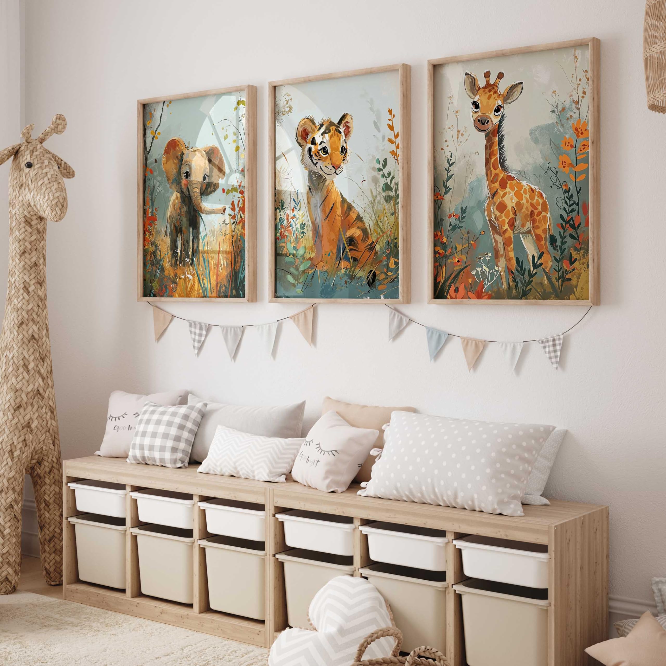 WANDKIND Kinderzimmer Poster Set P809 / Safari Tiere Babyzimmer Wandbild, Kinderposter (Ohne Bilderrahmen, 40 x 50 cm)