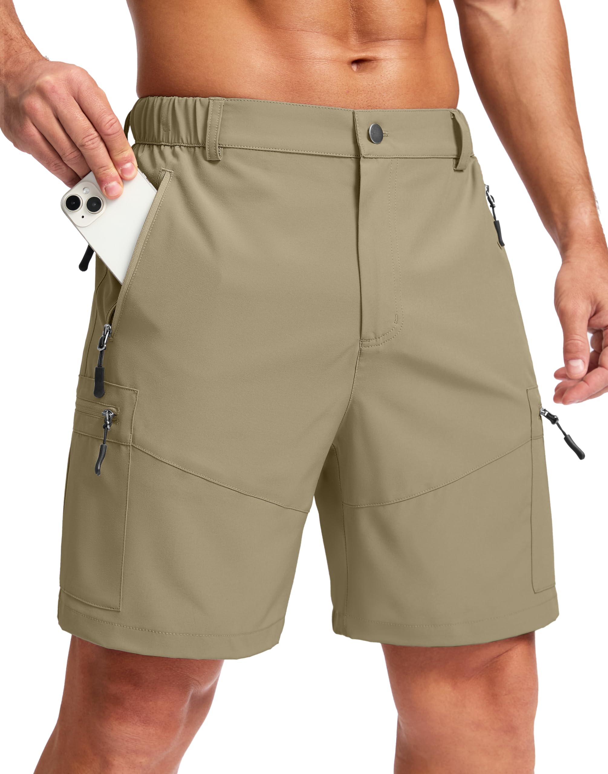 Pudolla Men's Hiking Cargo Shorts Lightweight 7" Travel Casual Shorts for Men Golf Work Outdoor with 5 Zipper Pockets