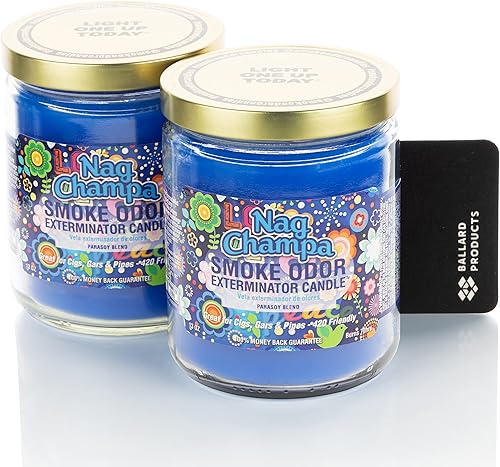 Smoke Odor Exterminator - Vela perfumada Nag Champa - Paquete de 2 velas eliminadoras de olores con ambientador Ballard Products para automóvil,